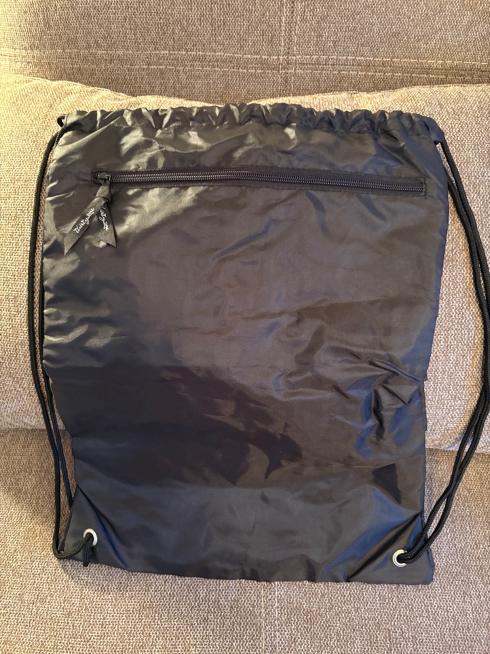 Black Ruffled Drawstring Backpack - Picture 2 of 3
